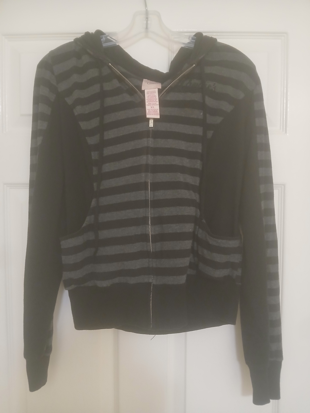 Candie's Black and Gray Striped Zip Hoodie